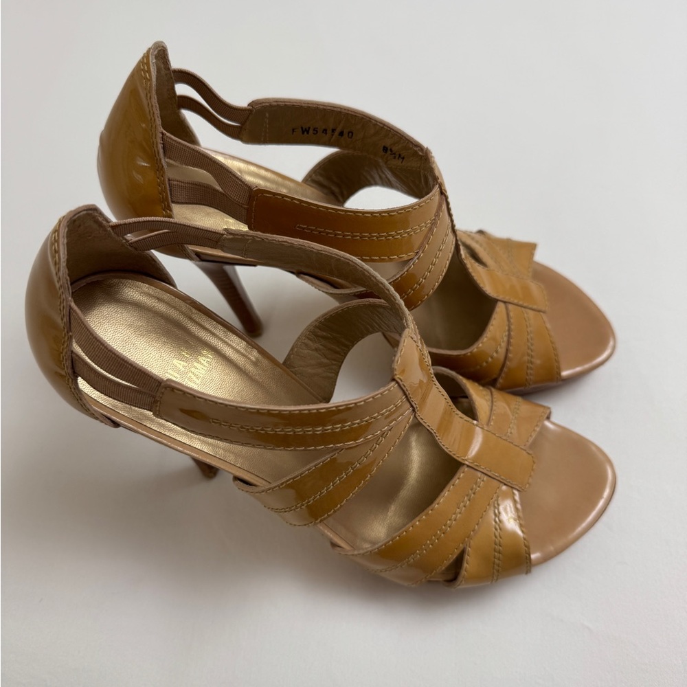 Stuart Weitzman Patent Leather Strappy Stiletto Platform Heels Size 8.5 Classic - Picture 11 of 13
